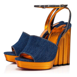 Christian Louboutin Mira Colunata 120 Denim Platform Wedge Sandal Heel Pump 38